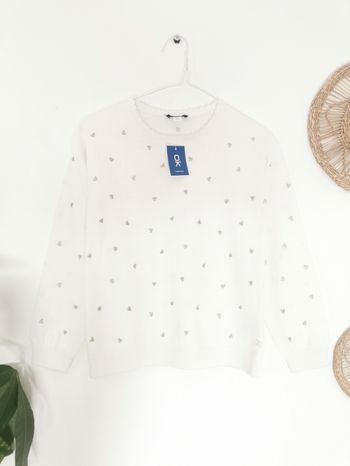 Pull fin blanc à petits cœurs dorés Okaïdi 10 Ans