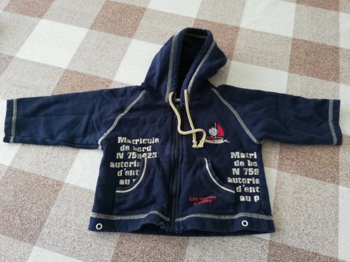 Gilet 12 mois zippé à capuche marine