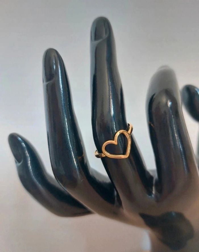 Bague fine en forme de cœur ajustable acier inoxydable dorée neuve - photo numéro 2
