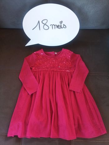 Robe de fête manches longues anniversaire mariage Noël Fille 18 mois tulle sequins