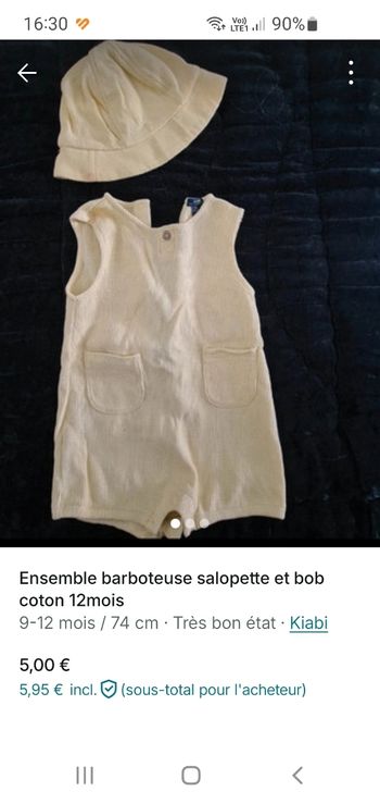 Barboteuse et bob  12 mois