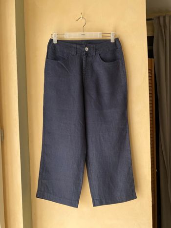 Pantacourt marine en lin vintage 36