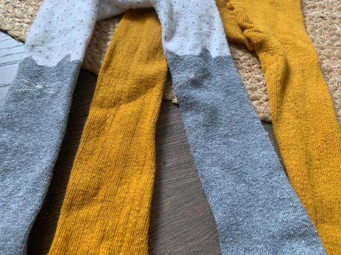Lot 2 collants hiver moutarde gris blanc chat TAO tape à l’œil 18 20 - photo numéro 4