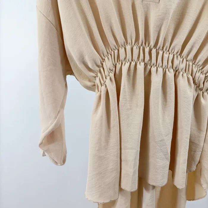 Tunique beige manches longues taille froncée col tunisien fluide T1 A1438 - photo numéro 4