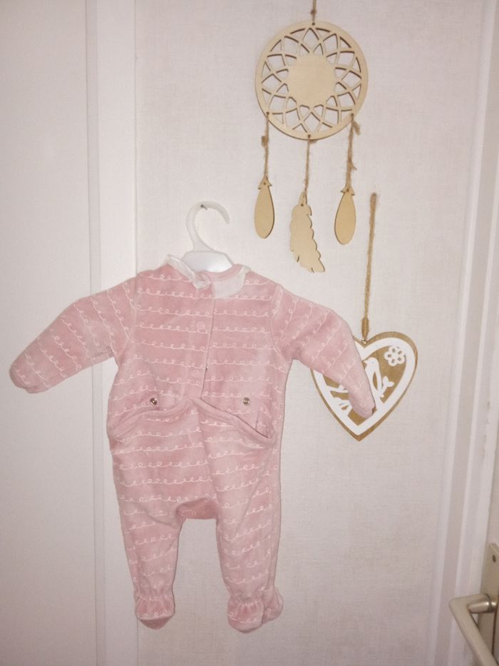 Pyjama bébé fille  velour, hiver numéro 2 en 1 mois rose pâle - photo numéro 2