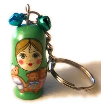 Porte-clés, Bijou de sac Poupées Russes Matryoshka en Bois - Couleur Vert + Motifs Nounours