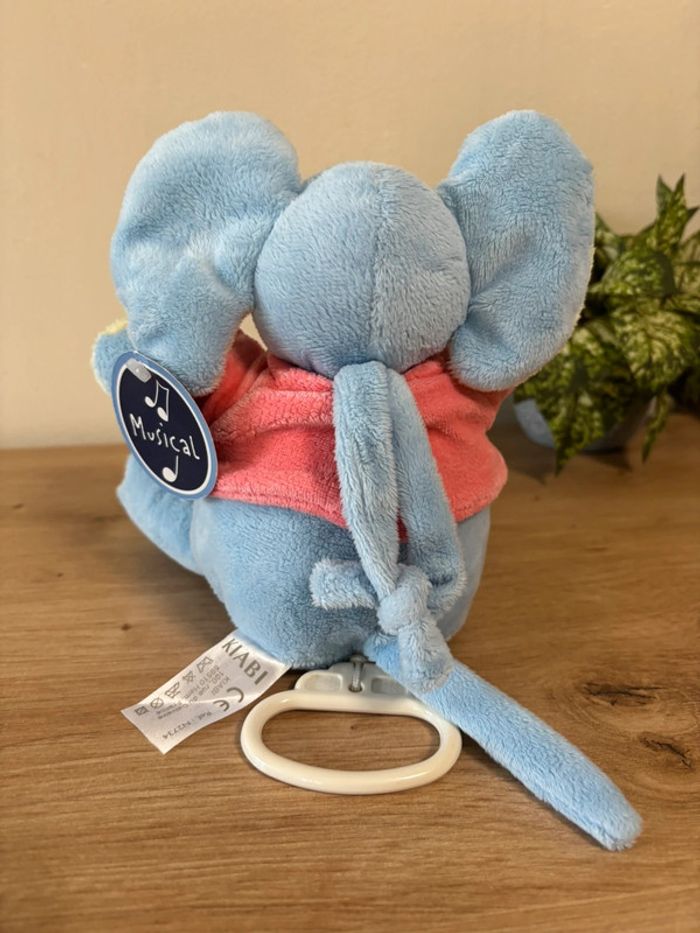 Doudou peluche éléphant bleu maillot rose musical kiabi neuf - photo numéro 3