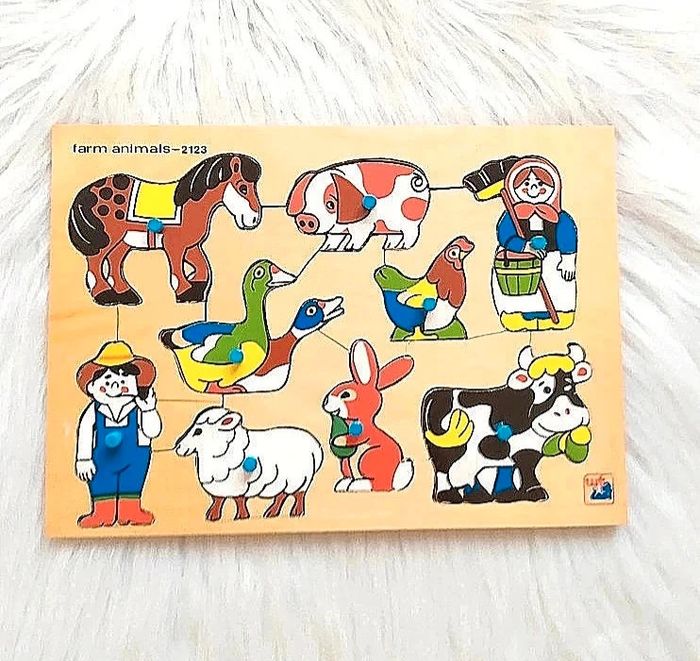 Puzzle en bois vintage années 80 animaux de la ferme