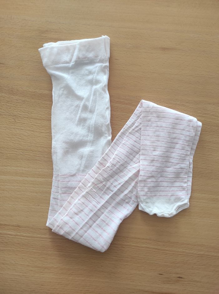Collant fille blanc à rayures rose