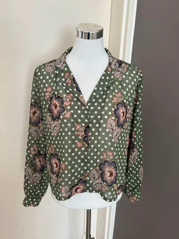 Reiko blouse haut voilée vert imprimée, femme, taille M/38