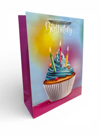 Sac cadeau joyeux anniversaire motif cupcake 30 x 41,5 x 12 cm neuf