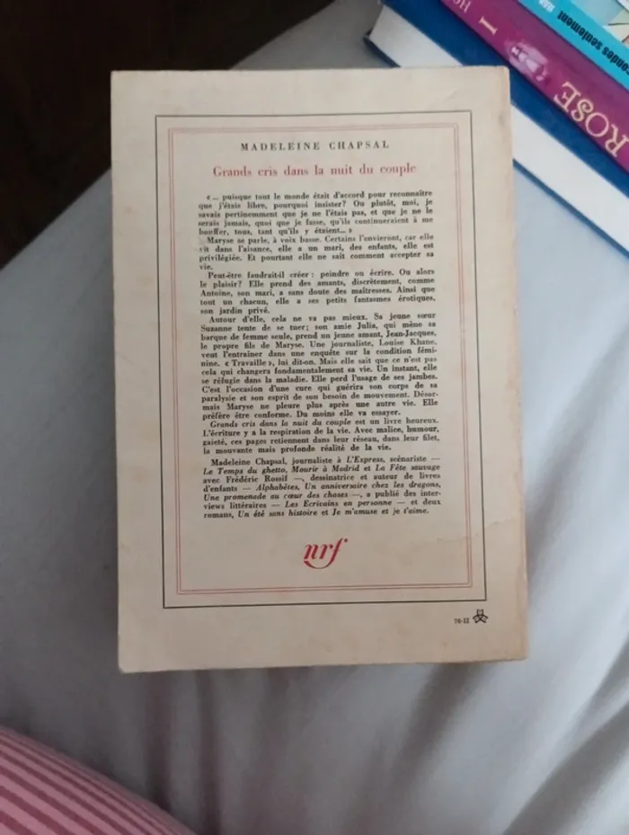 Livre " grand cris dans la nuit du couple" de madeleine chapsal - photo numéro 2