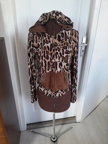 Veste capuche zip leopard brodé et strass Redial Luxury