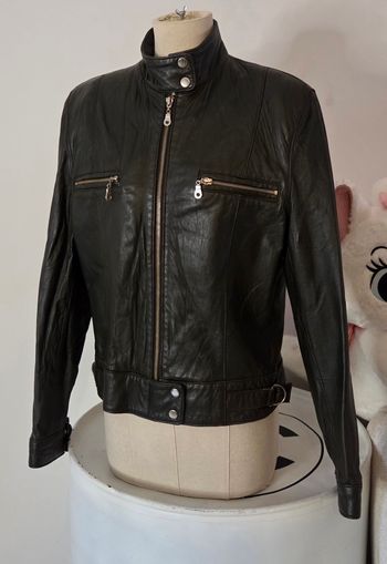 Veste en Cuir Véritable 100% Mouton – Kaki Vert Foncé – Taille L – Excellent État