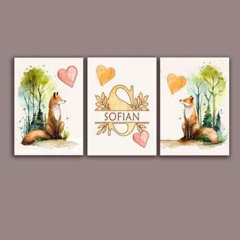 Lot de 3 affiches bébés animaux aquarelle  imprimées cadeau naissance personnalisé