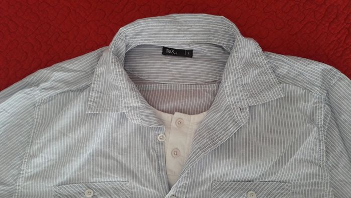 Chemise / Chemisier à manches longues, blanc à fines rayures bleu, taille L - photo numéro 3