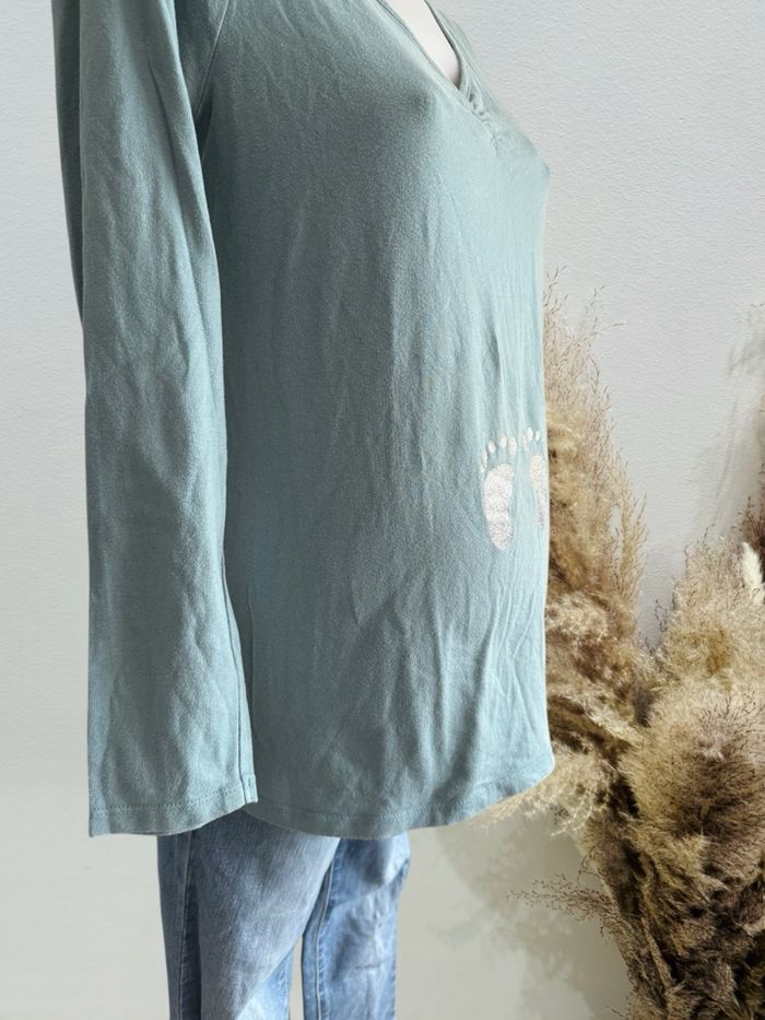 Tee shirt de grossesse manche longue bleu vert T42/44 kiabi - photo numéro 2