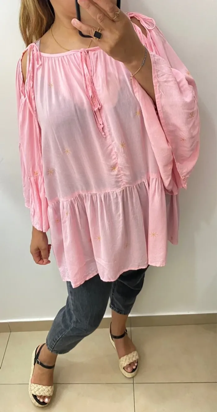 💕 Blouse ample Les NéoBourgeoises – rose à manches volantées Taille Unique - photo numéro 7