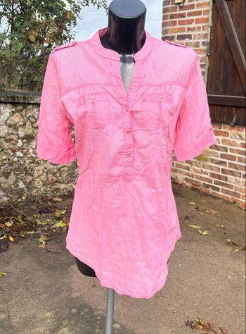 Blouse blanche et rose à rayures – Camaïeu – Taille 40