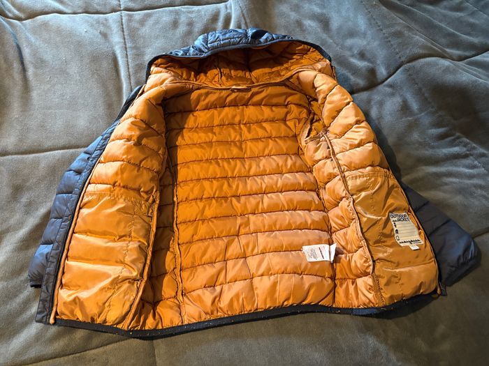 Blouson fin bleu marine zippé à capuche doublure marron 10 ans vertbaudet - photo numéro 3