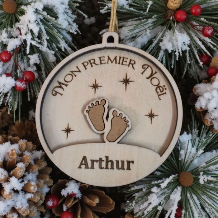 Boule de Noël en bois personnalisée "  Mon premier Noë "l - photo numéro 2
