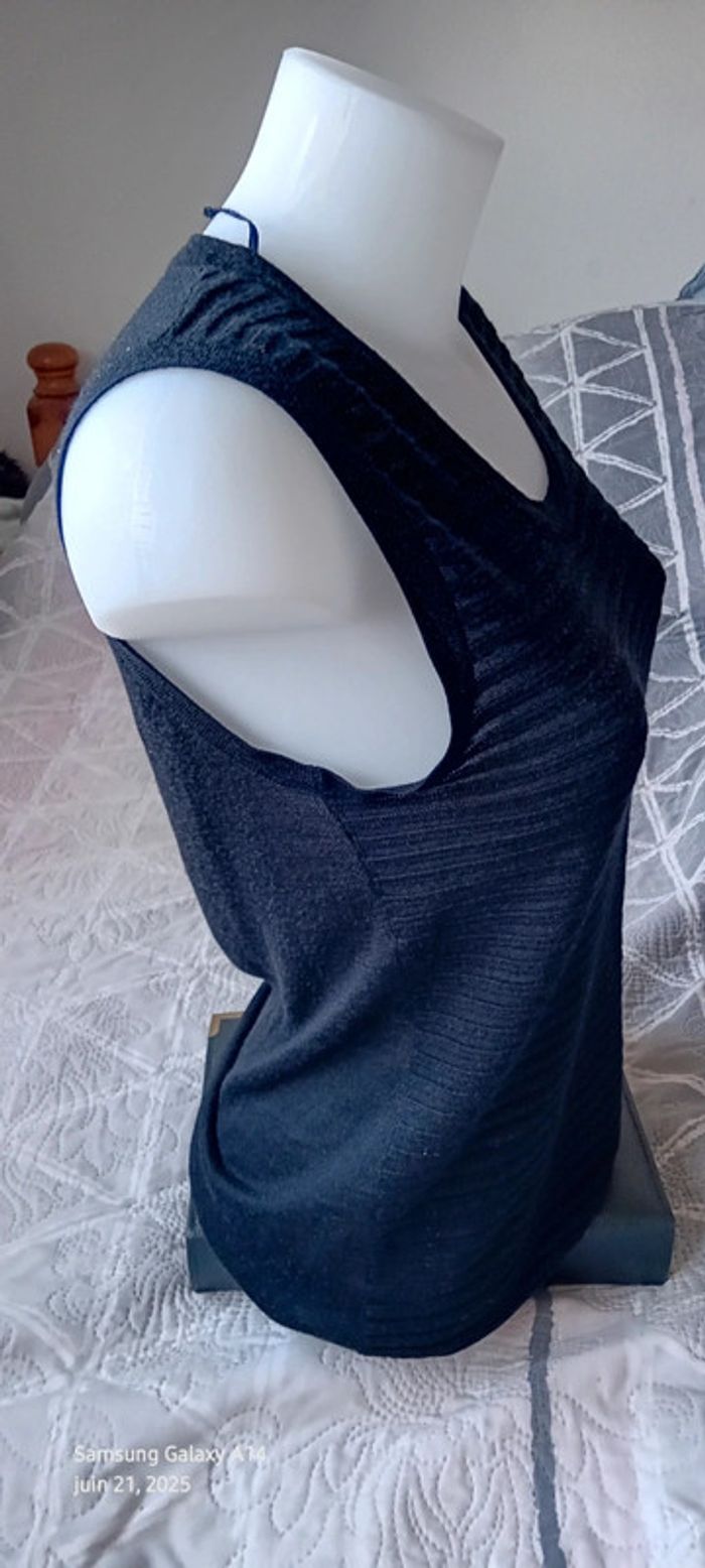 Débardeur long aspect laine avec rayures col rond noir femme M source - photo numéro 5