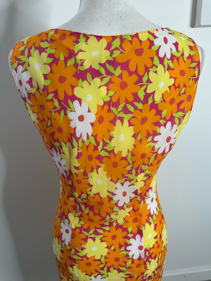 Robe à fleurs psychédélique orange et jaune Y2K T40 L - photo numéro 6