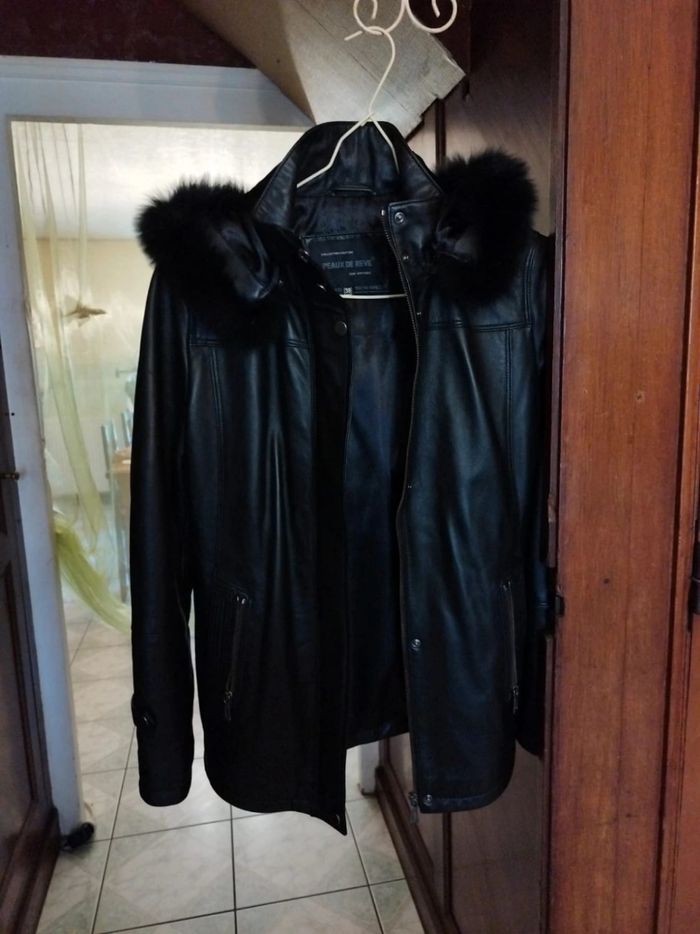 Veste parka à capuche vrai cuir noir M/38 - photo numéro 2