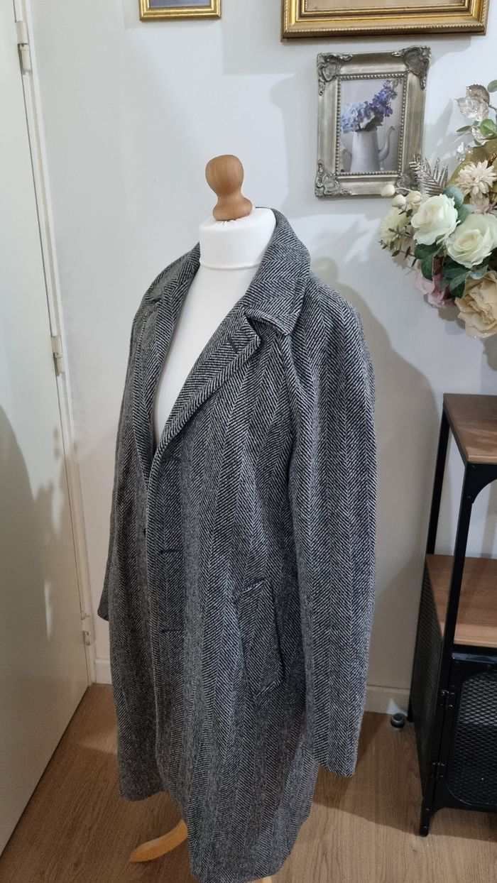 Manteau long à chevrons noir et blanc,  Sandro en laine vierge XL neuf - photo numéro 5