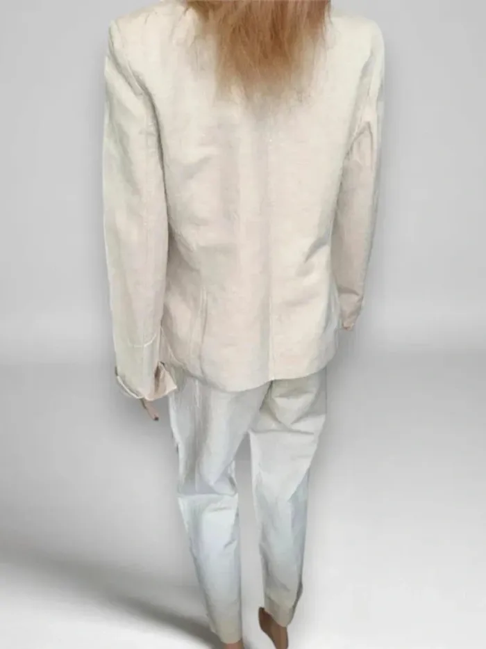 Ensemble  lin et coton Olivier Grant oversize ,coupe large et fuselé taille haute ,veste cintrée - photo numéro 9