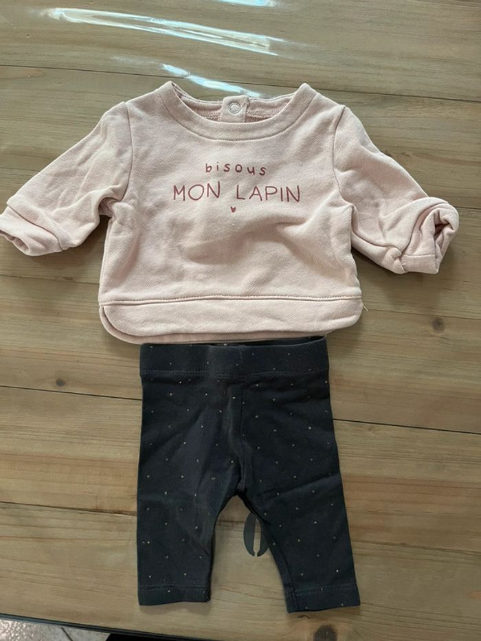 Ensemble 1 mois Kiabi gris et rose