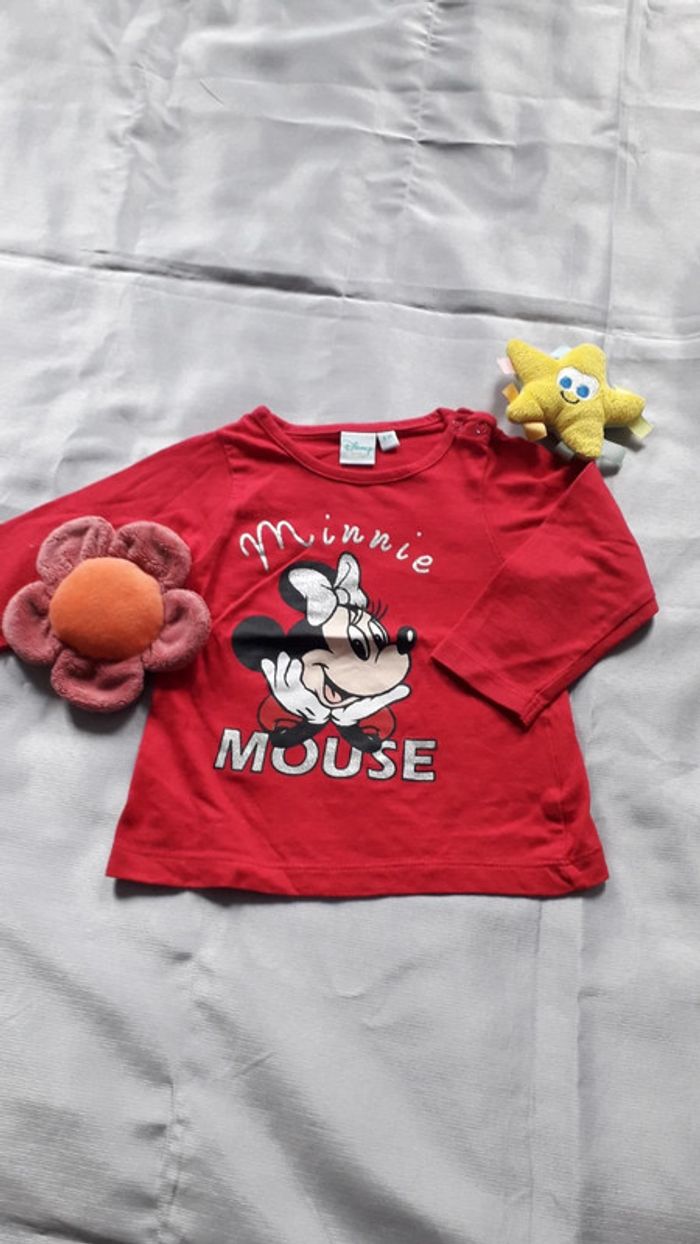 Tee-shirt manches fuschia Minnie Mouse 6 mois