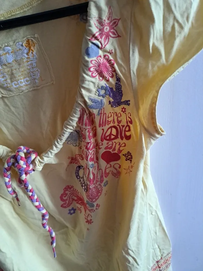Blouse sans manche jaune avec colombe L edc - photo numéro 6