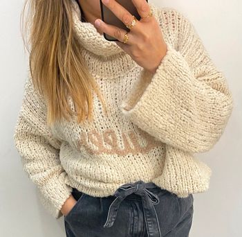 Superbe Pull Col Roulé Maille Distendu Taille Unique