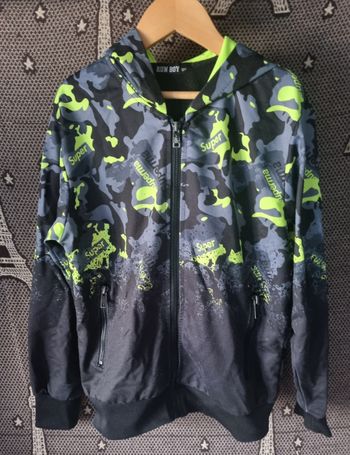 Gilet de sport zippée noir gris et jaune fluo 10ans
