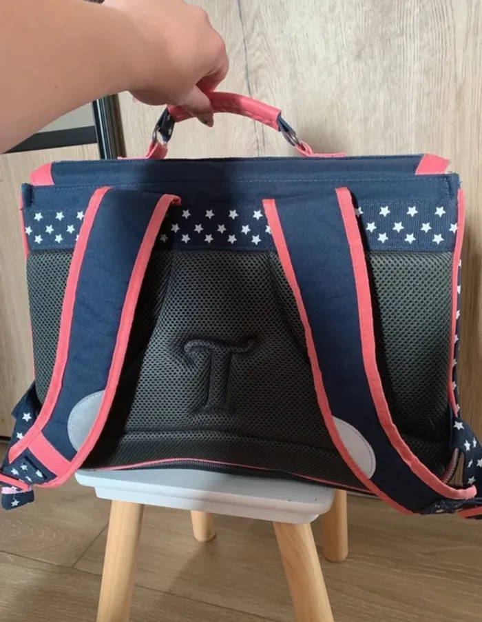 Cartable et trousse Tann's officiel bleu marine et rose - photo numéro 5