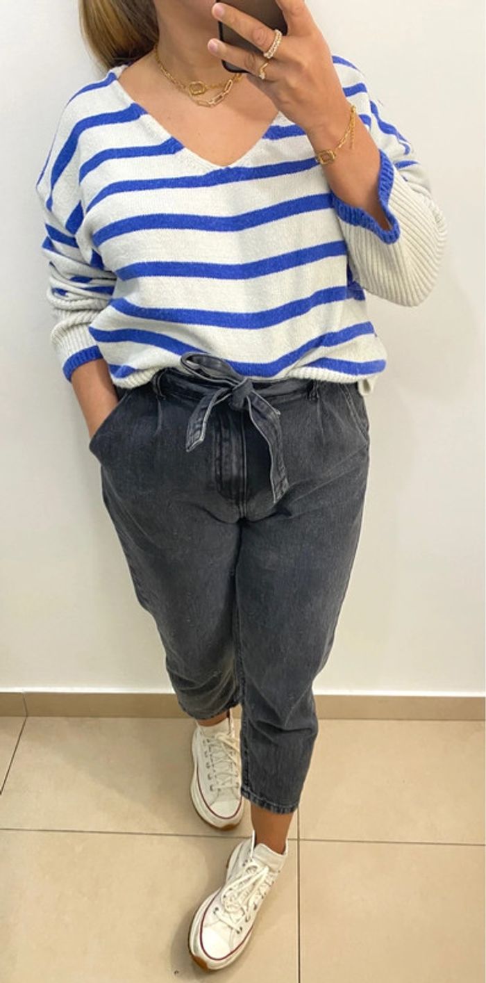 Superbe Pull A Rayures Col V Taille Unique - photo numéro 2