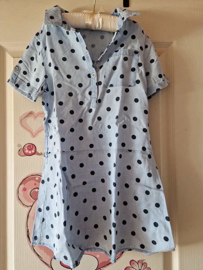 Robe orchestra bleu à pois 8 ans