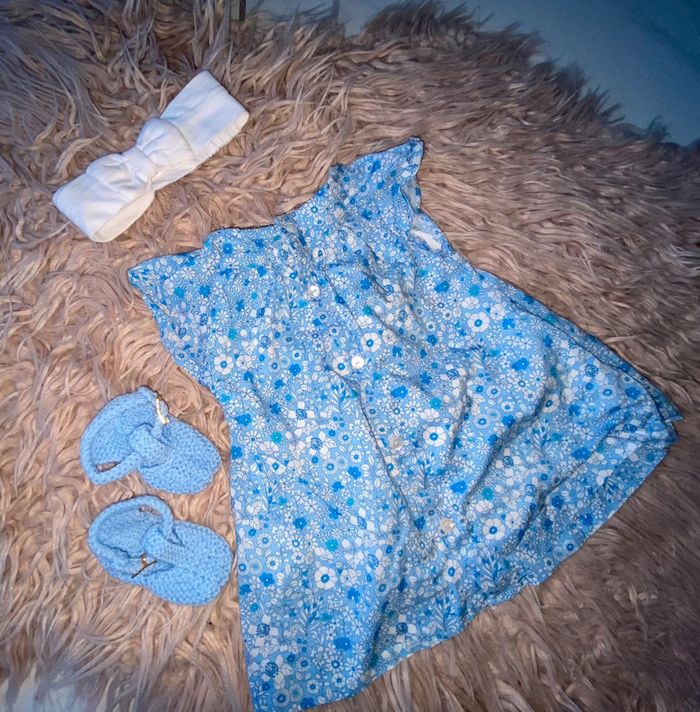 Ensemble jacadi 3 mois bandeau robe chaussons liberty ballerines - photo numéro 8