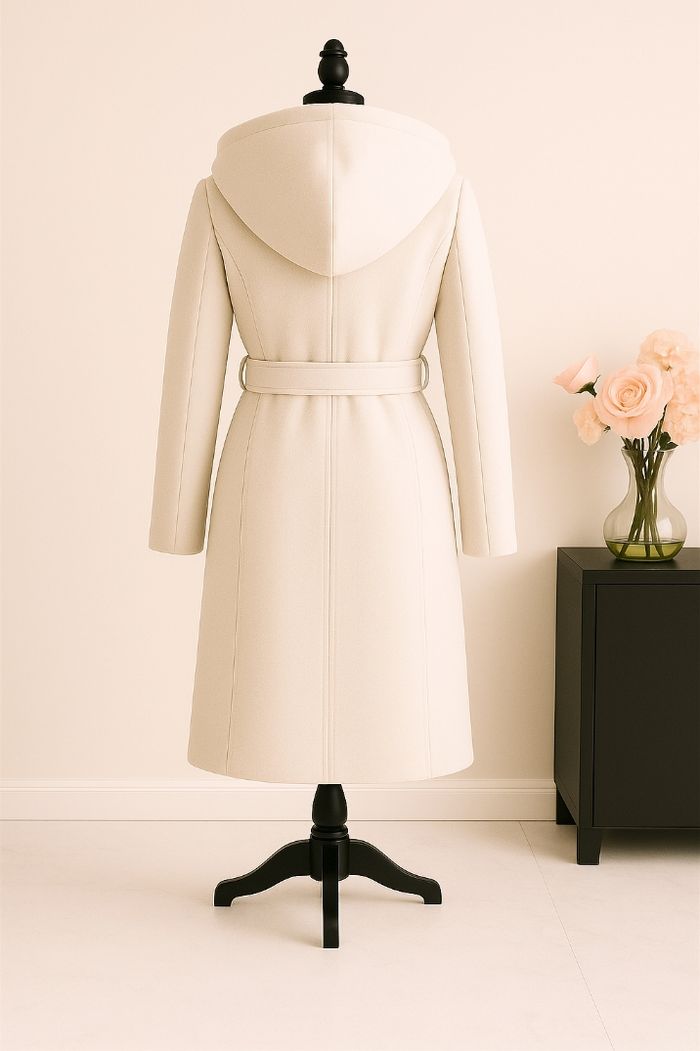 Manteau en laine à capuche beige creme - photo numéro 2