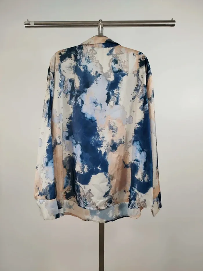 Chemise ample  Chemise fluide imprimé aquarelle bleu beige coupe droite col V taille T. 54A1377 - photo numéro 6