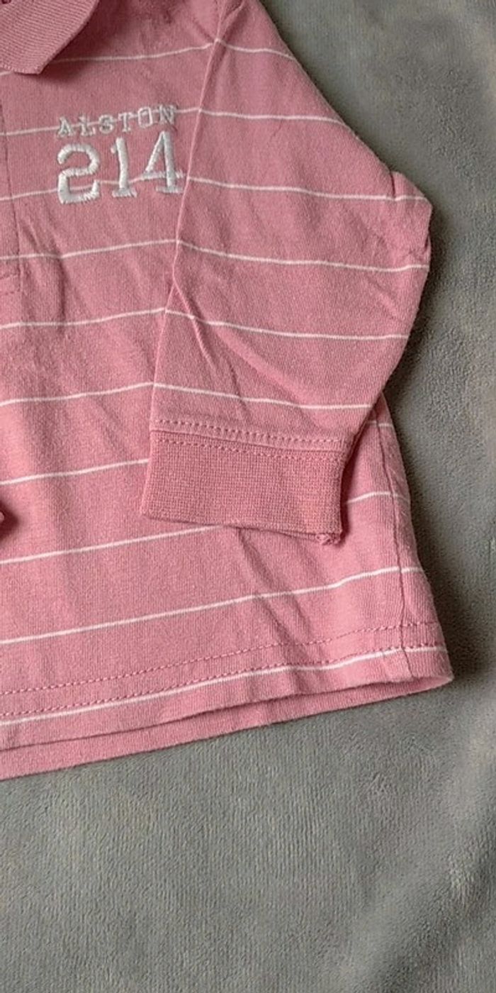 Chemise polo manches longues Garçon 6 mois rose rayé blanc 100% coton Alston 214 Grain de blé - photo numéro 6