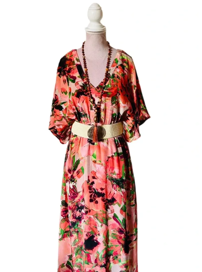 🌺🌿Robe longue bohème 38/40 Cream CREliza Peach Flower boho maxi dress🌿🌺 - photo numéro 13