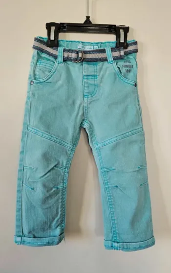 💚 Jean bébé vert menthe Gémo Baby 24 mois avec ceinture style casual 💚