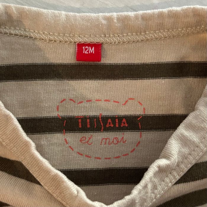 T-shirt rayé écru et kaki - photo numéro 3