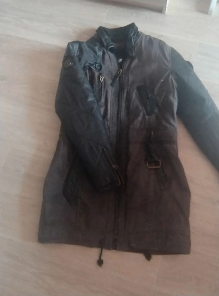 Veste longue bi matière cuir Maze