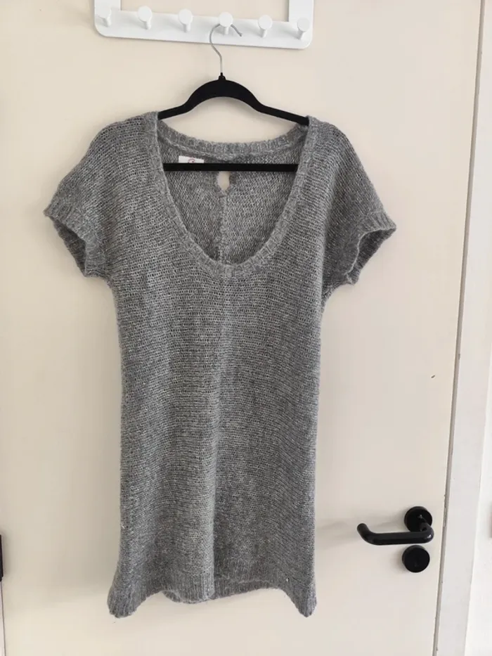 Beau pull long Des petits hauts gris Mohair classique - photo numéro 4