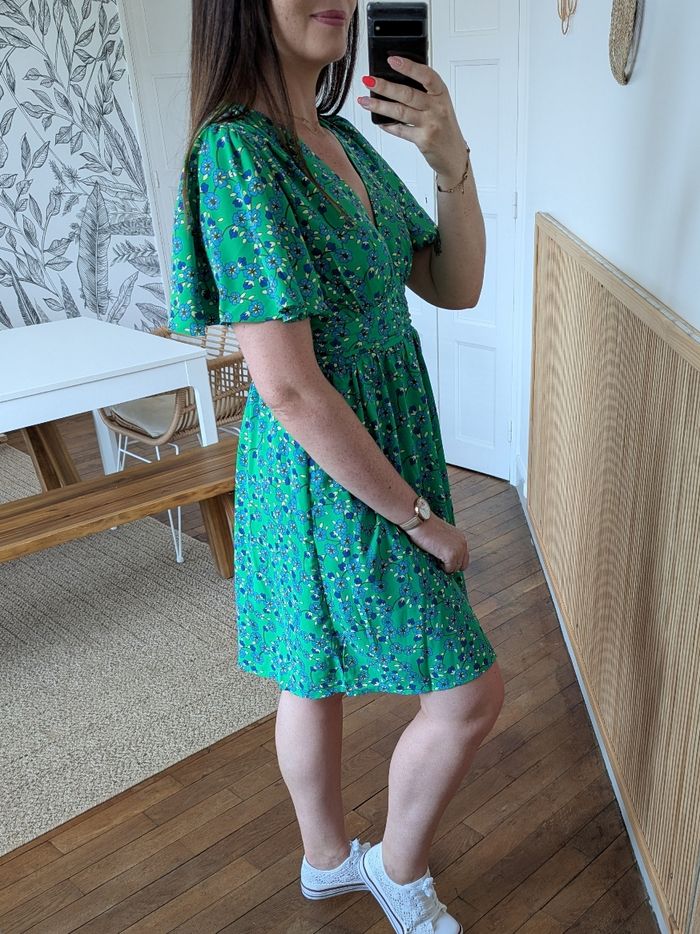 Robe fleurie verte et bleue Sofia légère Taille M/L - photo numéro 3