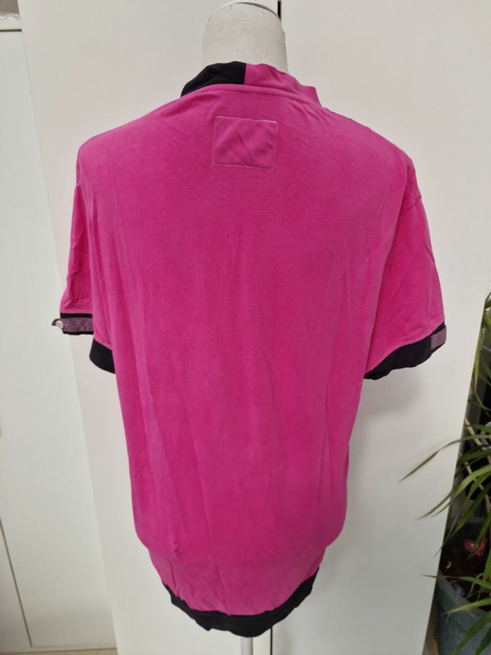 T-Shirt Fashion Rose Fuchsia Noir Blanc Avec Boutons - photo numéro 6