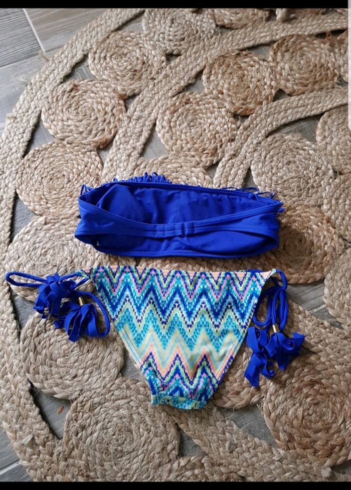Maillot bleu femme 2 pièces bandeau à franges - photo numéro 2